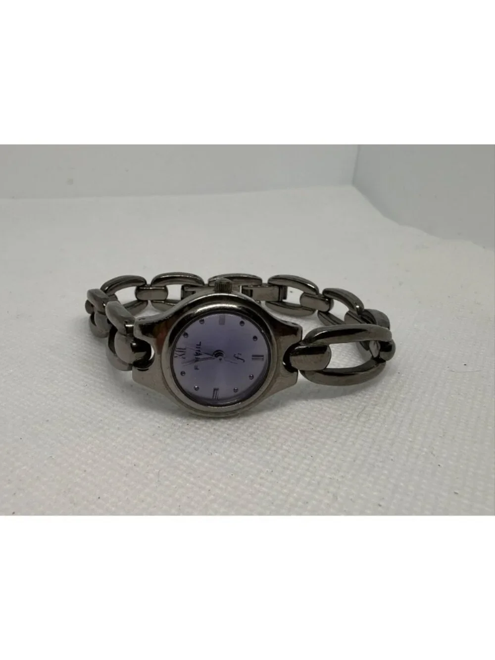 Fossil F2 Ladies Watch Gunmetal Gray Bracelet Lavender Purple Dial ES-9014